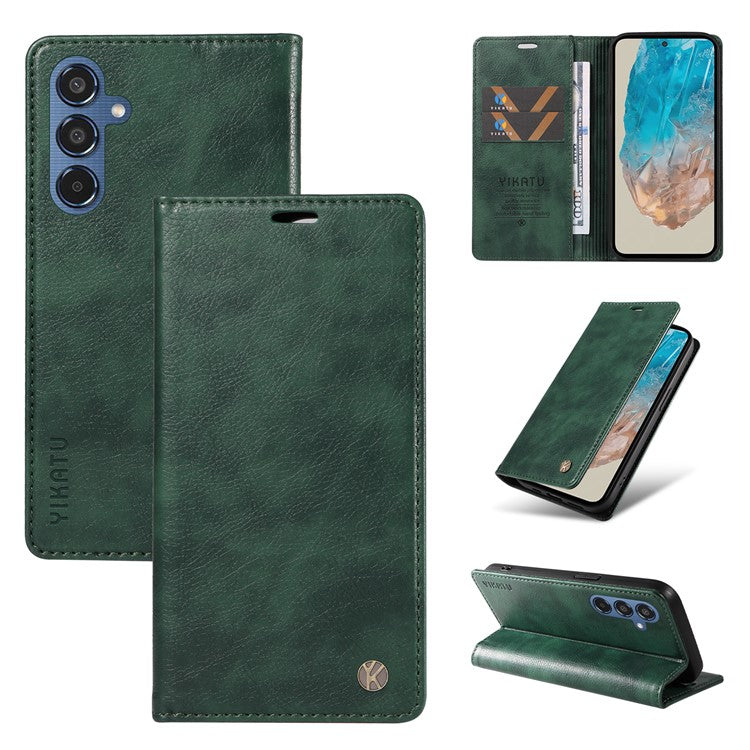 YIKATU YK-006 For Samsung Galaxy M35 5G Case Litchi Grain Leather Wallet Phone Cover - Green
