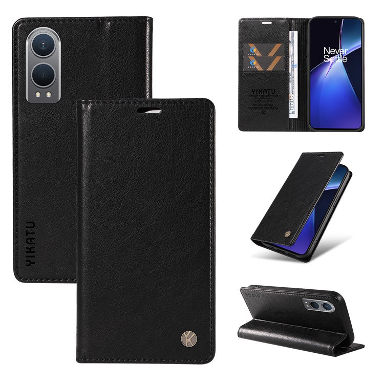 YIKATU YK-006 For OnePlus Nord CE4 Lite 5G / Oppo K12x 5G (China) Case Folio Magnetic Closure Leather Phone Cover - Black