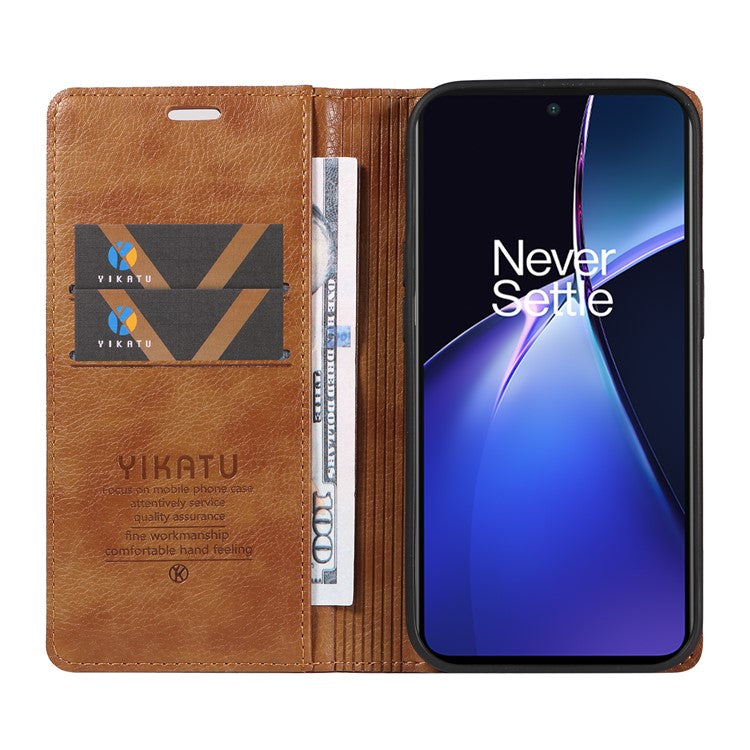 YIKATU YK-006 For OnePlus Nord CE4 Lite 5G / Oppo K12x 5G (China) Case Folio Magnetic Closure Leather Phone Cover - Brown