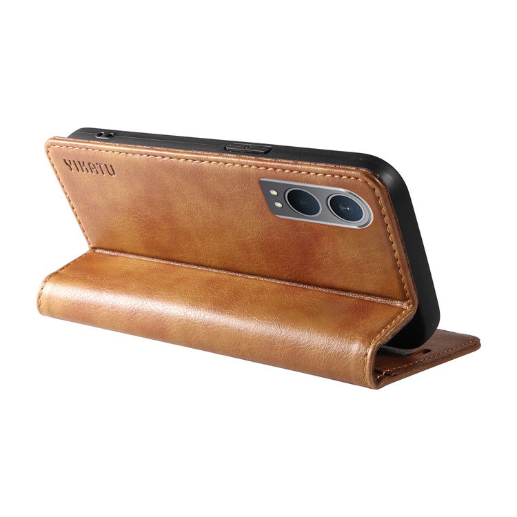 YIKATU YK-006 For OnePlus Nord CE4 Lite 5G / Oppo K12x 5G (China) Case Folio Magnetic Closure Leather Phone Cover - Brown