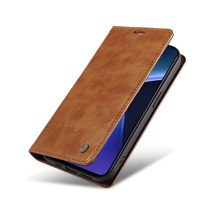 YIKATU YK-006 For OnePlus Nord CE4 Lite 5G / Oppo K12x 5G (China) Case Folio Magnetic Closure Leather Phone Cover - Brown