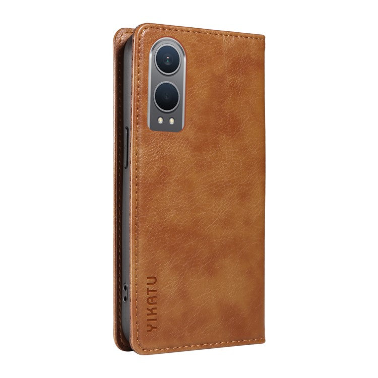 YIKATU YK-006 For OnePlus Nord CE4 Lite 5G / Oppo K12x 5G (China) Case Folio Magnetic Closure Leather Phone Cover - Brown