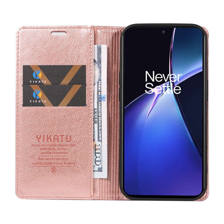 YIKATU YK-006 For OnePlus Nord CE4 Lite 5G / Oppo K12x 5G (China) Case Folio Magnetic Closure Leather Phone Cover - Rose Gold