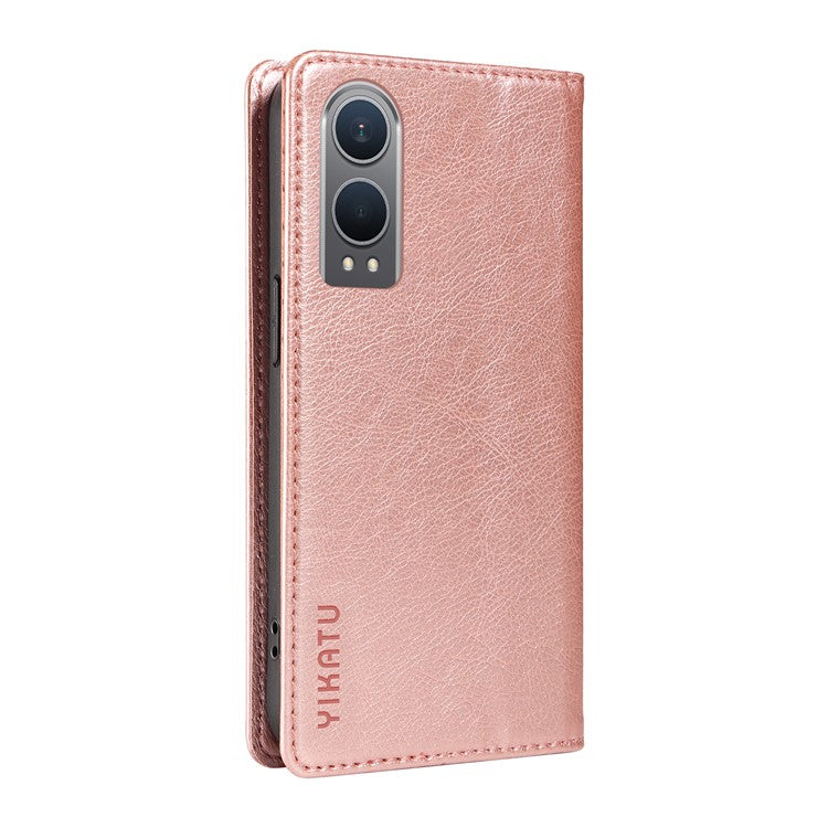 YIKATU YK-006 For OnePlus Nord CE4 Lite 5G / Oppo K12x 5G (China) Case Folio Magnetic Closure Leather Phone Cover - Rose Gold