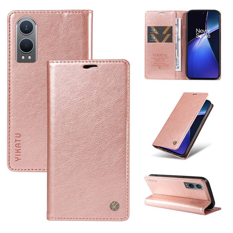 YIKATU YK-006 For OnePlus Nord CE4 Lite 5G / Oppo K12x 5G (China) Case Folio Magnetic Closure Leather Phone Cover - Rose Gold