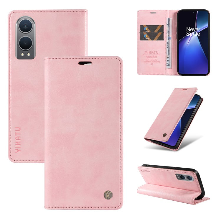 YIKATU YK-006 For OnePlus Nord CE4 Lite 5G / Oppo K12x 5G (China) Case Folio Magnetic Closure Leather Phone Cover - Pink