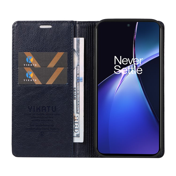 YIKATU YK-006 For OnePlus Nord CE4 Lite 5G / Oppo K12x 5G (China) Case Folio Magnetic Closure Leather Phone Cover - Navy Blue