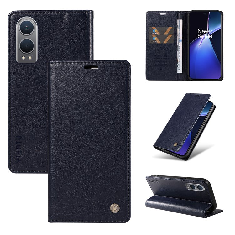 YIKATU YK-006 For OnePlus Nord CE4 Lite 5G / Oppo K12x 5G (China) Case Folio Magnetic Closure Leather Phone Cover - Navy Blue