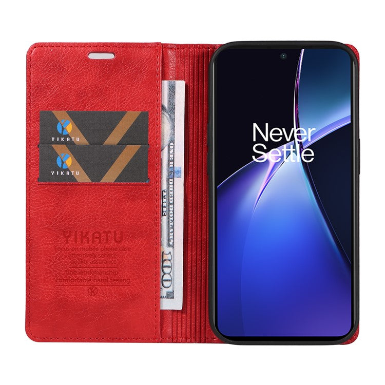 YIKATU YK-006 For OnePlus Nord CE4 Lite 5G / Oppo K12x 5G (China) Case Folio Magnetic Closure Leather Phone Cover - Red