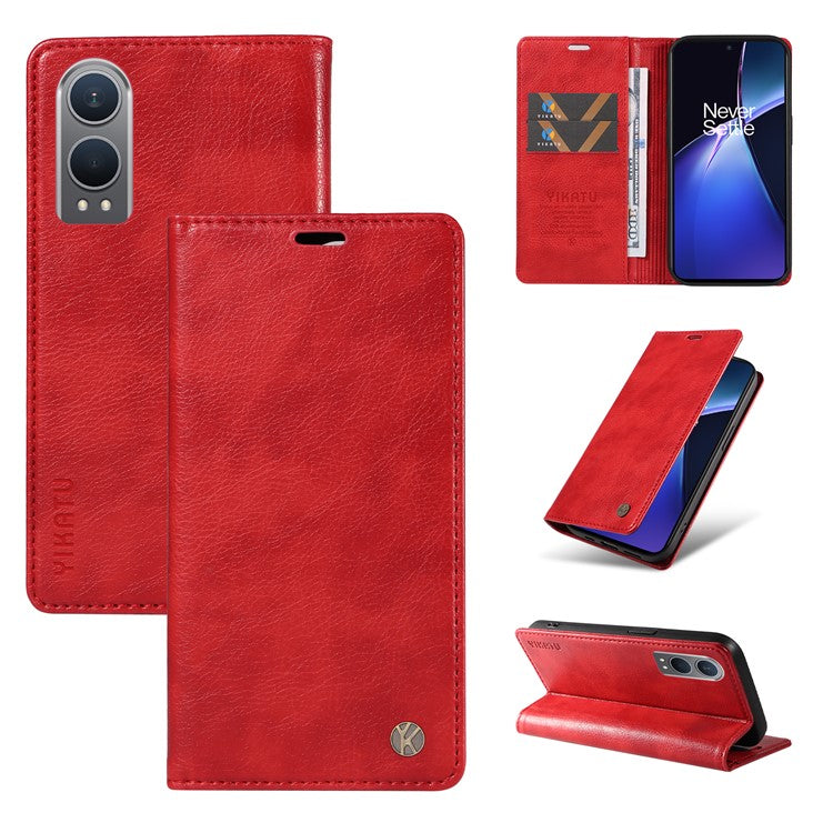 YIKATU YK-006 For OnePlus Nord CE4 Lite 5G / Oppo K12x 5G (China) Case Folio Magnetic Closure Leather Phone Cover - Red