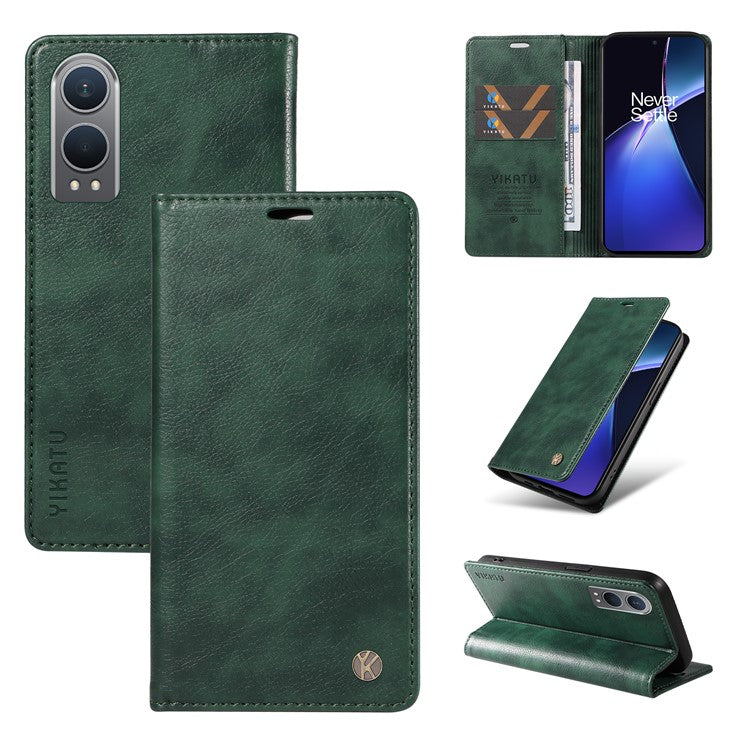 YIKATU YK-006 For OnePlus Nord CE4 Lite 5G / Oppo K12x 5G (China) Case Folio Magnetic Closure Leather Phone Cover - Green