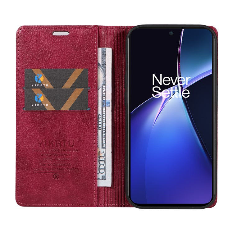YIKATU YK-006 For OnePlus Nord CE4 Lite 5G / Oppo K12x 5G (China) Case Folio Magnetic Closure Leather Phone Cover - Wine Red