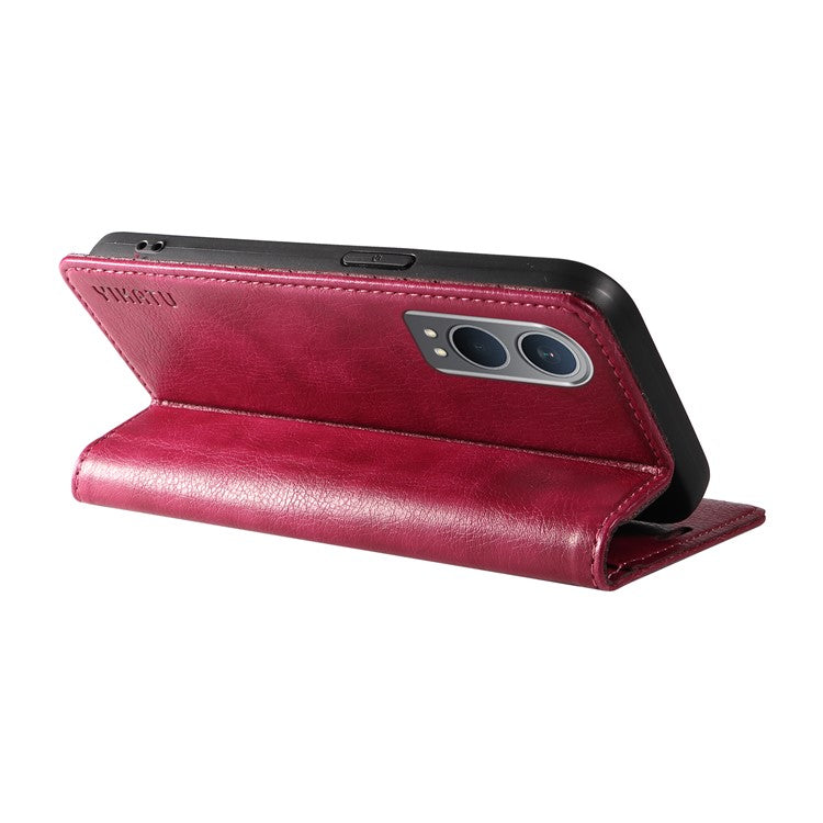 YIKATU YK-006 For OnePlus Nord CE4 Lite 5G / Oppo K12x 5G (China) Case Folio Magnetic Closure Leather Phone Cover - Wine Red