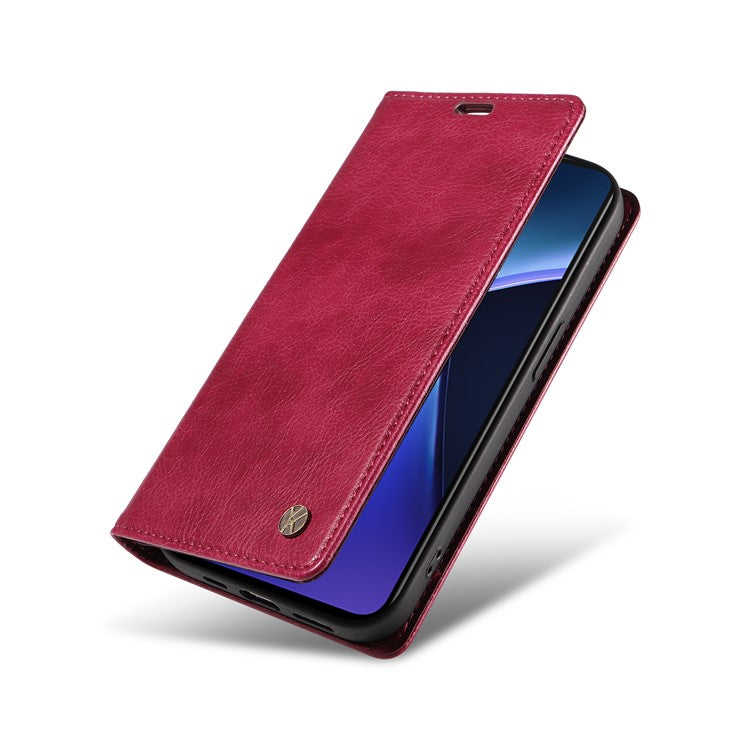 YIKATU YK-006 For OnePlus Nord CE4 Lite 5G / Oppo K12x 5G (China) Case Folio Magnetic Closure Leather Phone Cover - Wine Red