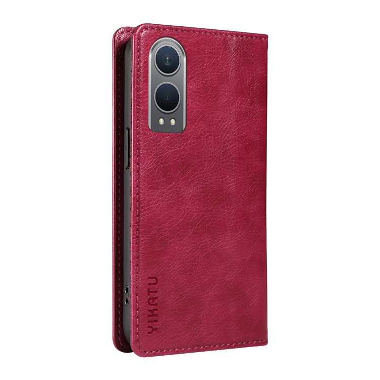 YIKATU YK-006 For OnePlus Nord CE4 Lite 5G / Oppo K12x 5G (China) Case Folio Magnetic Closure Leather Phone Cover - Wine Red