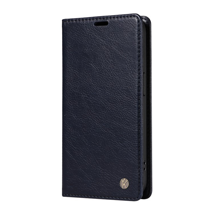 YIKATU YK-006 For Oppo Reno12 F 4G Case Wallet Litchi Grain Leather Phone Cover Magnetic Auto-absorbed - Navy Blue