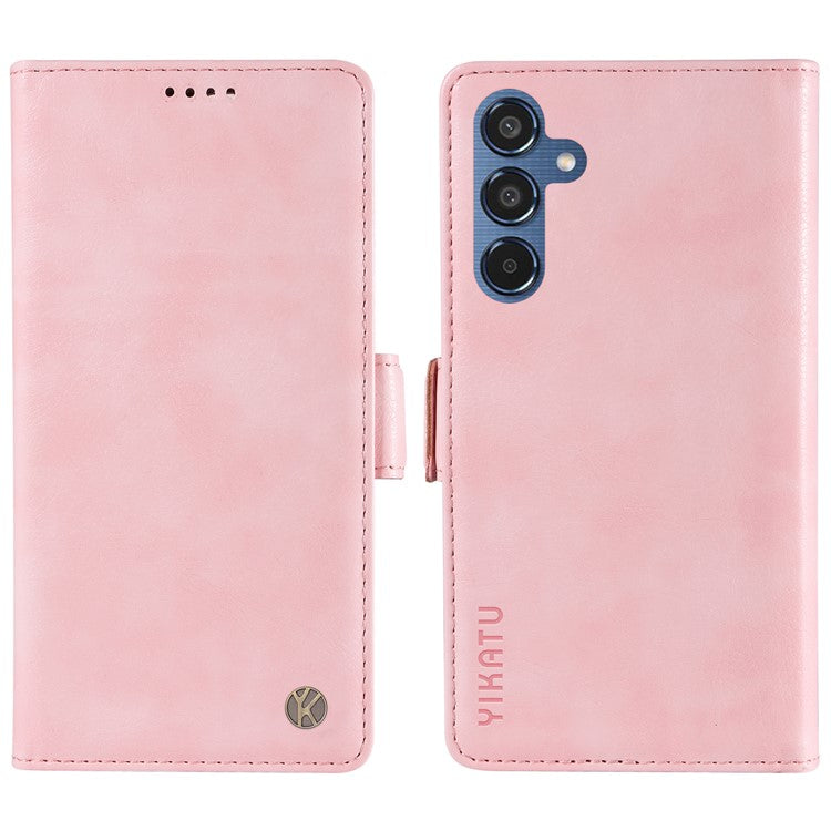 YIKATU YK-007 For Samsung Galaxy M35 5G Case Card Holder Litchi Texture Leather Phone Cover - Pink