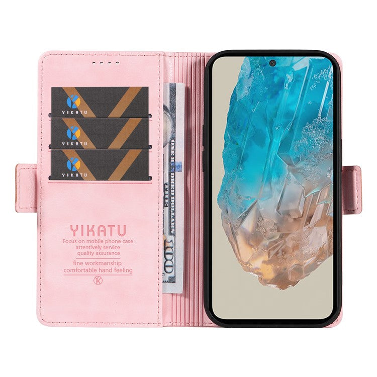 YIKATU YK-007 For Samsung Galaxy M35 5G Case Card Holder Litchi Texture Leather Phone Cover - Pink