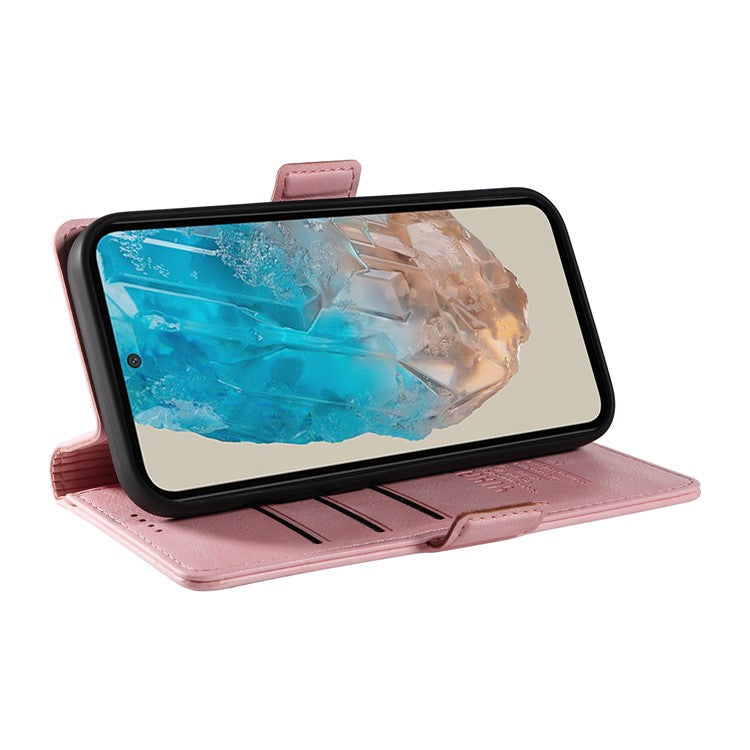 YIKATU YK-007 For Samsung Galaxy M35 5G Case Card Holder Litchi Texture Leather Phone Cover - Pink