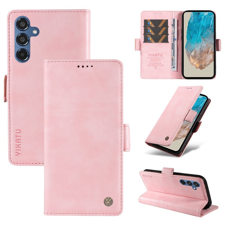 YIKATU YK-007 For Samsung Galaxy M35 5G Case Card Holder Litchi Texture Leather Phone Cover - Pink