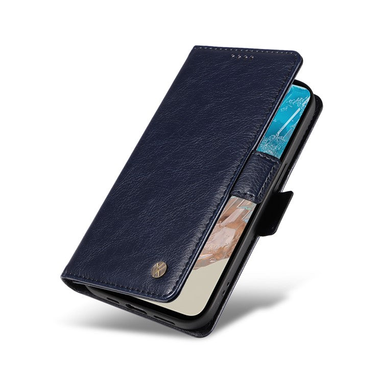 YIKATU YK-007 For Samsung Galaxy M35 5G Case Card Holder Litchi Texture Leather Phone Cover - Navy Blue