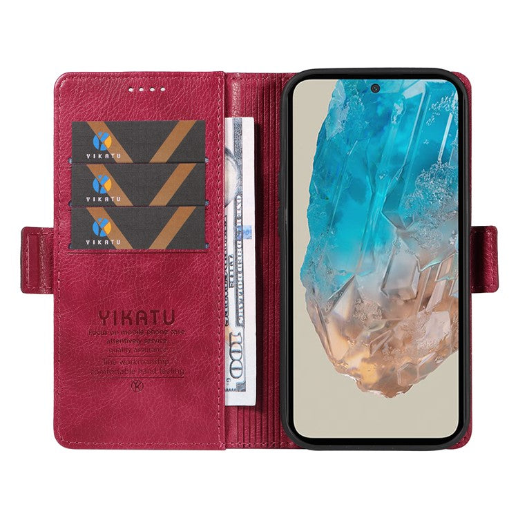 YIKATU YK-007 For Samsung Galaxy M35 5G Case Card Holder Litchi Texture Leather Phone Cover - Wine Red