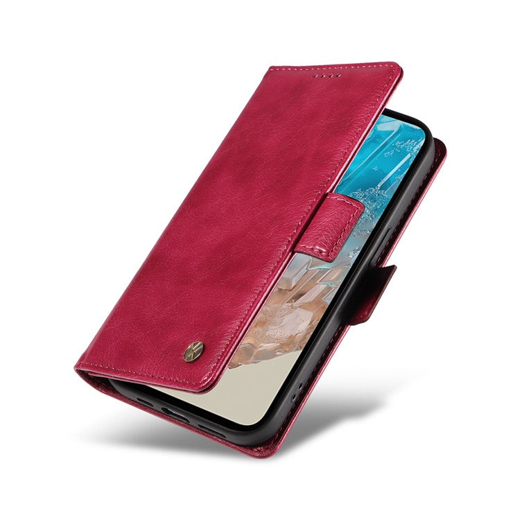 YIKATU YK-007 For Samsung Galaxy M35 5G Case Card Holder Litchi Texture Leather Phone Cover - Wine Red