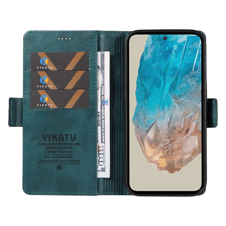 YIKATU YK-007 For Samsung Galaxy M35 5G Case Card Holder Litchi Texture Leather Phone Cover - Blue