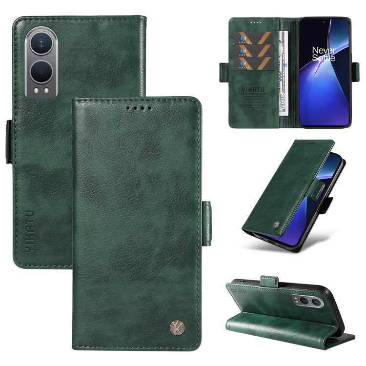YIKATU YK-007 For OnePlus Nord CE4 Lite 5G / Oppo K12x 5G (China) Wallet Case Litchi Grain Leather Phone Protective Cover - Green