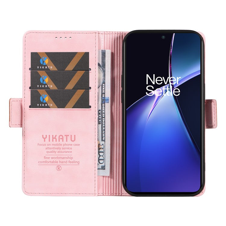 YIKATU YK-007 For OnePlus Nord CE4 Lite 5G / Oppo K12x 5G (China) Wallet Case Litchi Grain Leather Phone Protective Cover - Pink