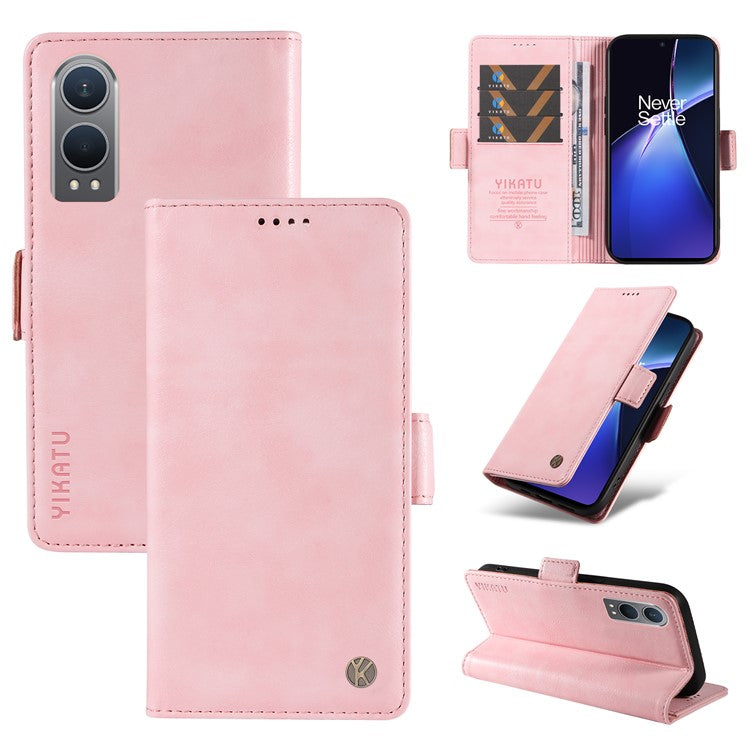YIKATU YK-007 For OnePlus Nord CE4 Lite 5G / Oppo K12x 5G (China) Wallet Case Litchi Grain Leather Phone Protective Cover - Pink