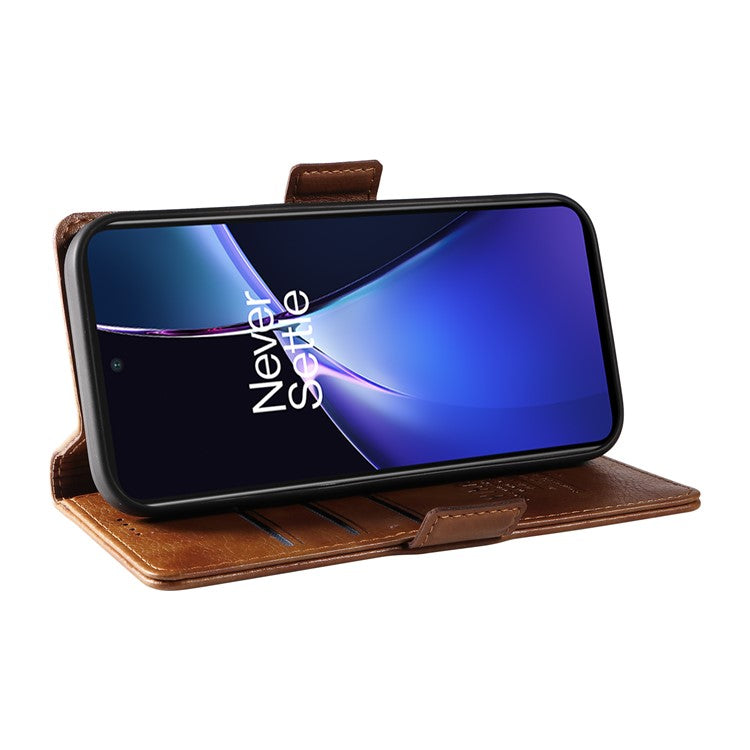 YIKATU YK-007 For OnePlus Nord CE4 Lite 5G / Oppo K12x 5G (China) Wallet Case Litchi Grain Leather Phone Protective Cover - Brown