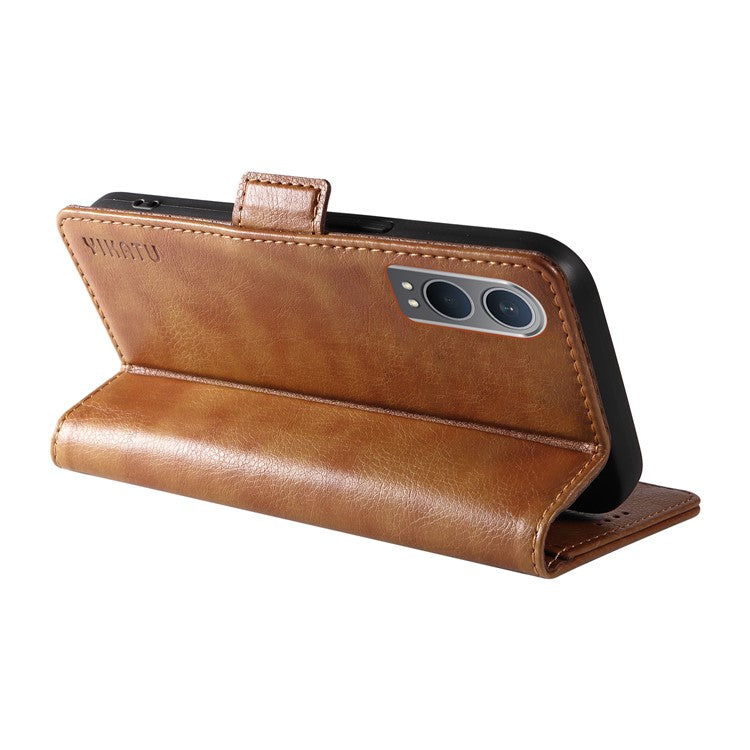 YIKATU YK-007 For OnePlus Nord CE4 Lite 5G / Oppo K12x 5G (China) Wallet Case Litchi Grain Leather Phone Protective Cover - Brown