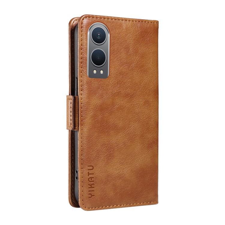 YIKATU YK-007 For OnePlus Nord CE4 Lite 5G / Oppo K12x 5G (China) Wallet Case Litchi Grain Leather Phone Protective Cover - Brown