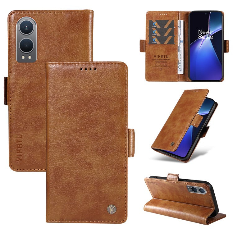YIKATU YK-007 For OnePlus Nord CE4 Lite 5G / Oppo K12x 5G (China) Wallet Case Litchi Grain Leather Phone Protective Cover - Brown