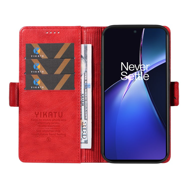 YIKATU YK-007 For OnePlus Nord CE4 Lite 5G / Oppo K12x 5G (China) Wallet Case Litchi Grain Leather Phone Protective Cover - Red