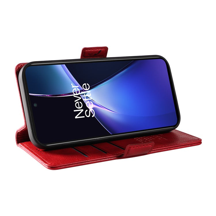 YIKATU YK-007 For OnePlus Nord CE4 Lite 5G / Oppo K12x 5G (China) Wallet Case Litchi Grain Leather Phone Protective Cover - Red