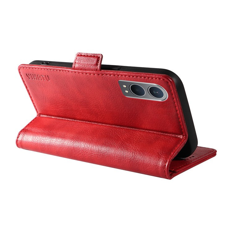 YIKATU YK-007 For OnePlus Nord CE4 Lite 5G / Oppo K12x 5G (China) Wallet Case Litchi Grain Leather Phone Protective Cover - Red