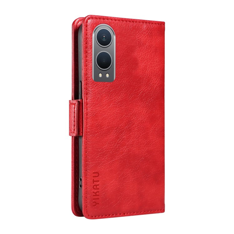 YIKATU YK-007 For OnePlus Nord CE4 Lite 5G / Oppo K12x 5G (China) Wallet Case Litchi Grain Leather Phone Protective Cover - Red