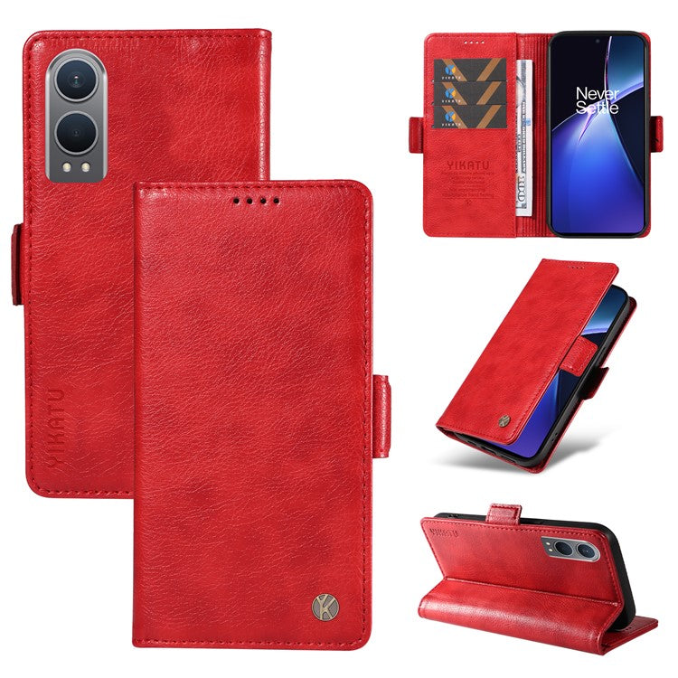 YIKATU YK-007 For OnePlus Nord CE4 Lite 5G / Oppo K12x 5G (China) Wallet Case Litchi Grain Leather Phone Protective Cover - Red