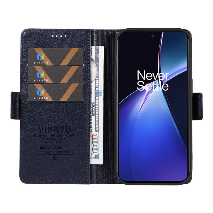 YIKATU YK-007 For OnePlus Nord CE4 Lite 5G / Oppo K12x 5G (China) Wallet Case Litchi Grain Leather Phone Protective Cover - Navy Blue