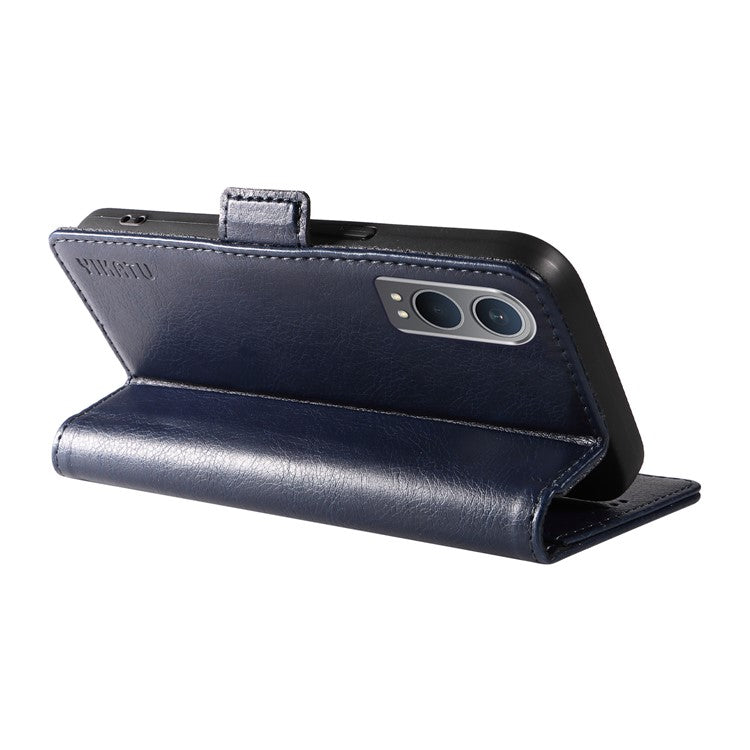 YIKATU YK-007 For OnePlus Nord CE4 Lite 5G / Oppo K12x 5G (China) Wallet Case Litchi Grain Leather Phone Protective Cover - Navy Blue