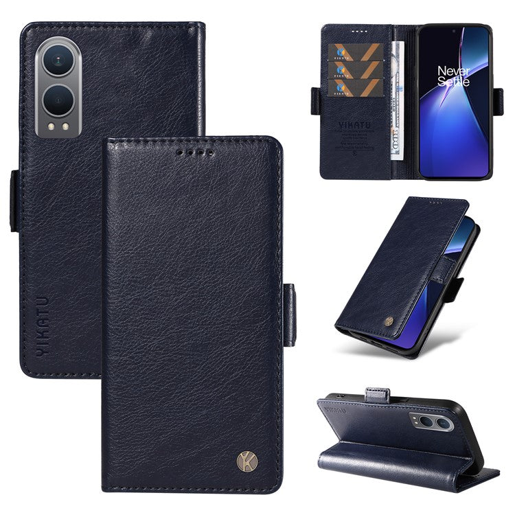 YIKATU YK-007 For OnePlus Nord CE4 Lite 5G / Oppo K12x 5G (China) Wallet Case Litchi Grain Leather Phone Protective Cover - Navy Blue