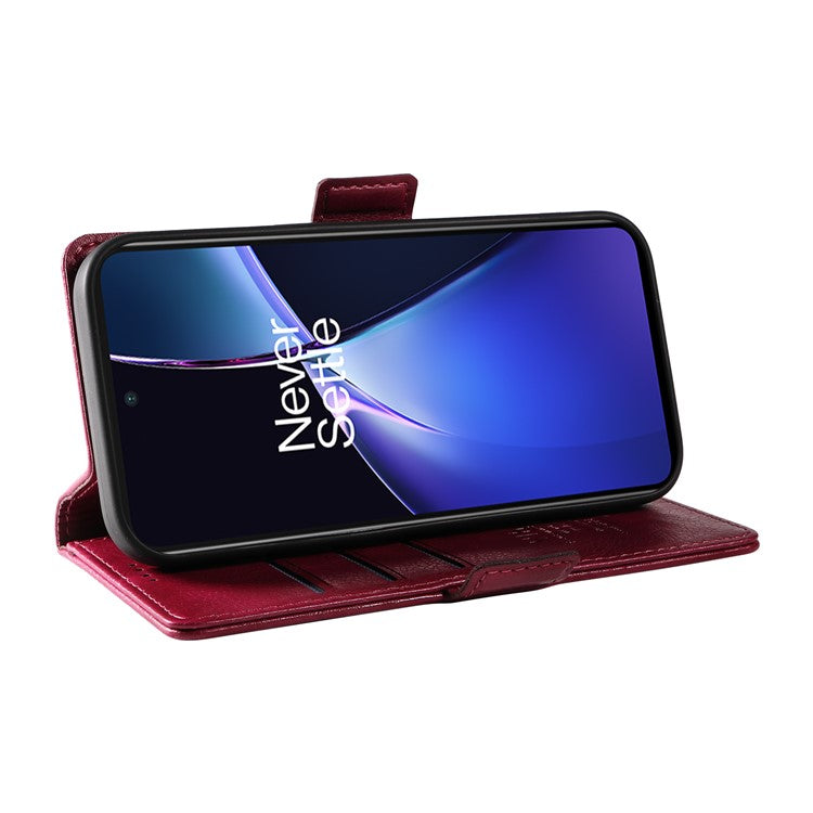 YIKATU YK-007 For OnePlus Nord CE4 Lite 5G / Oppo K12x 5G (China) Wallet Case Litchi Grain Leather Phone Protective Cover - Wine Red