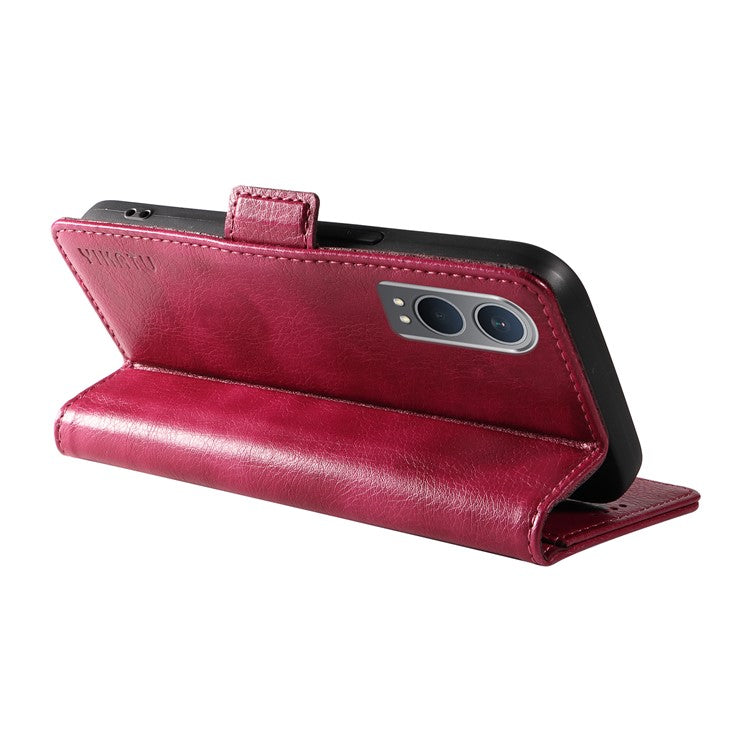 YIKATU YK-007 For OnePlus Nord CE4 Lite 5G / Oppo K12x 5G (China) Wallet Case Litchi Grain Leather Phone Protective Cover - Wine Red