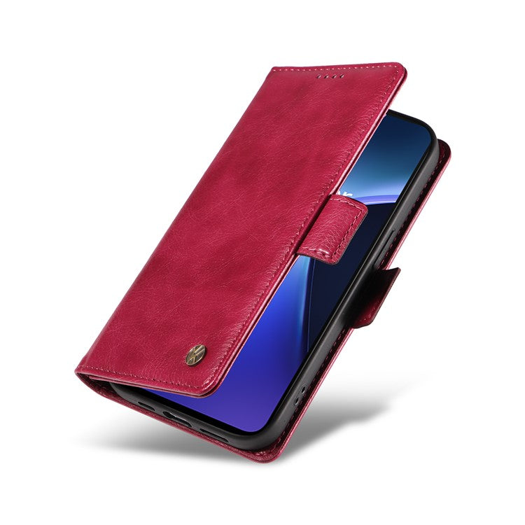 YIKATU YK-007 For OnePlus Nord CE4 Lite 5G / Oppo K12x 5G (China) Wallet Case Litchi Grain Leather Phone Protective Cover - Wine Red