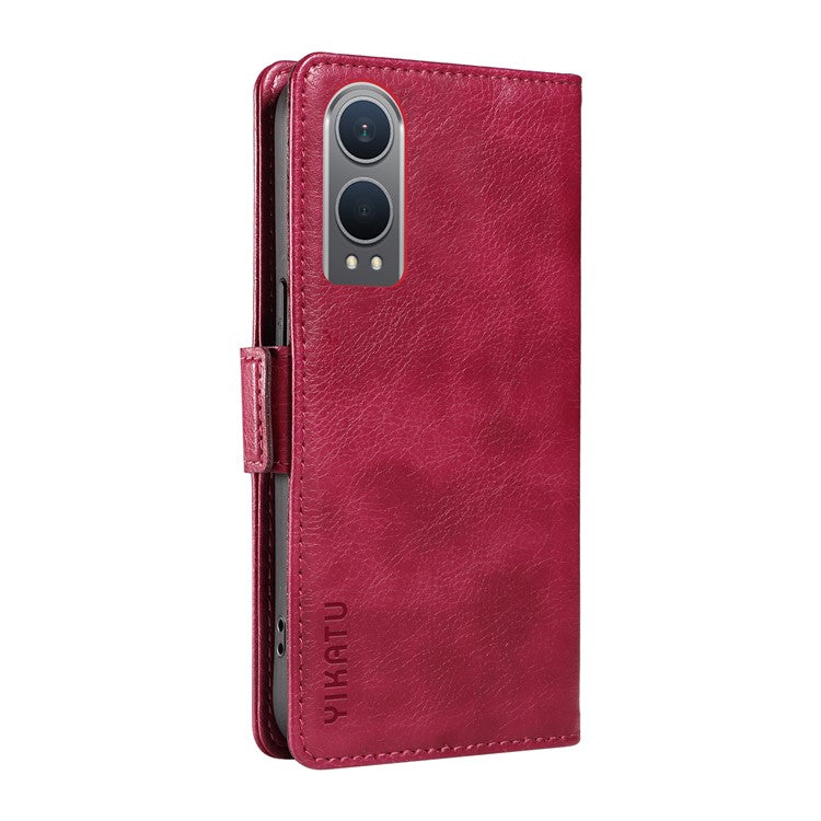 YIKATU YK-007 For OnePlus Nord CE4 Lite 5G / Oppo K12x 5G (China) Wallet Case Litchi Grain Leather Phone Protective Cover - Wine Red