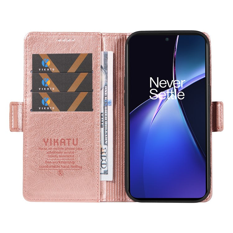 YIKATU YK-007 For OnePlus Nord CE4 Lite 5G / Oppo K12x 5G (China) Wallet Case Litchi Grain Leather Phone Protective Cover - Rose Gold