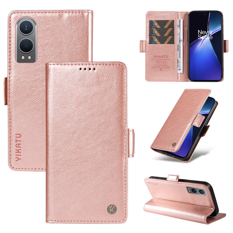YIKATU YK-007 For OnePlus Nord CE4 Lite 5G / Oppo K12x 5G (China) Wallet Case Litchi Grain Leather Phone Protective Cover - Rose Gold