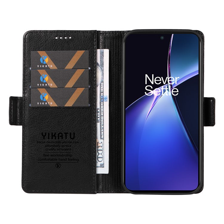YIKATU YK-007 For OnePlus Nord CE4 Lite 5G / Oppo K12x 5G (China) Wallet Case Litchi Grain Leather Phone Protective Cover - Black